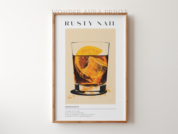 Rusty Nail Cocktail Recipe Bar Art with Ingredients List Poster