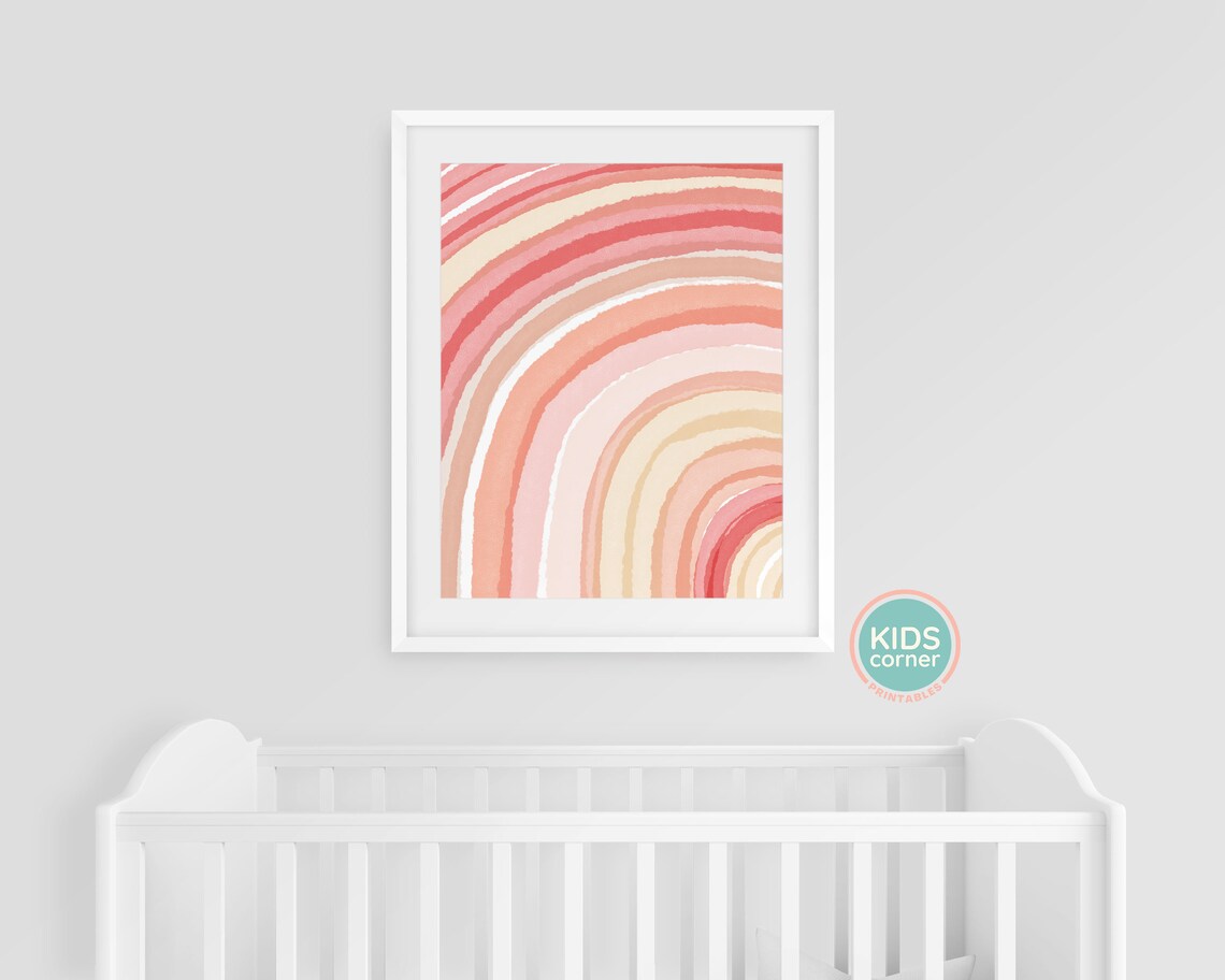 Blush Pink Watercolor Rainbow Swirl Modern Nursery Kids Room Poster - Image 3