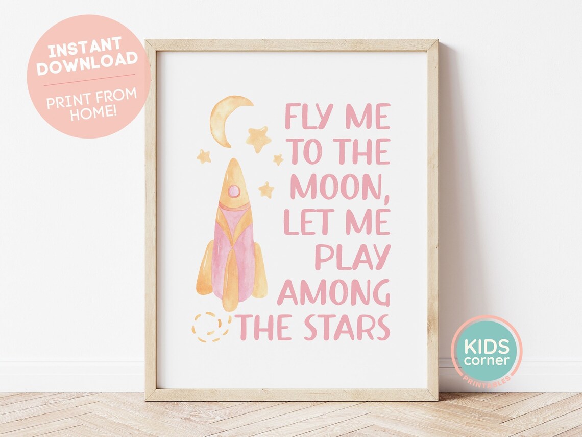 Rocket Ship Fly Me To The Moon Kids Decor Art Print