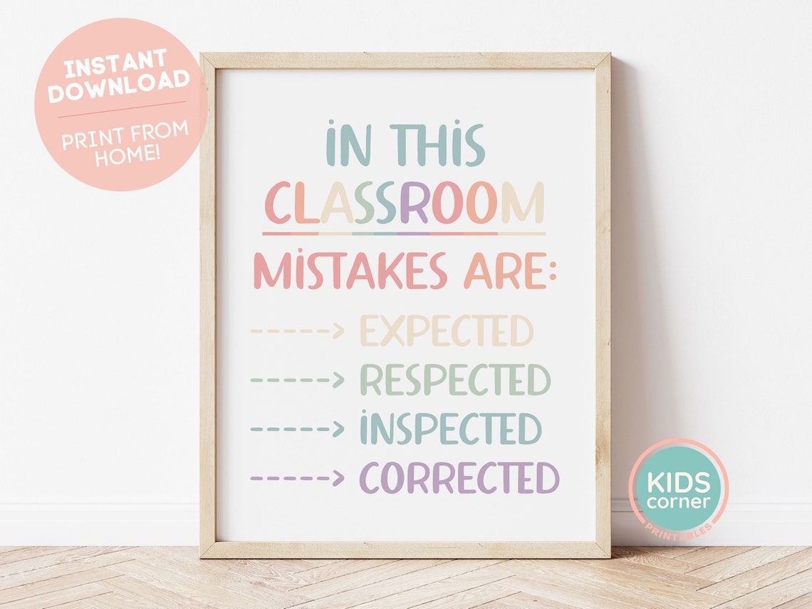 In This Classroom Mistakes Are Expected Pastel Rainbow Teacher Poster