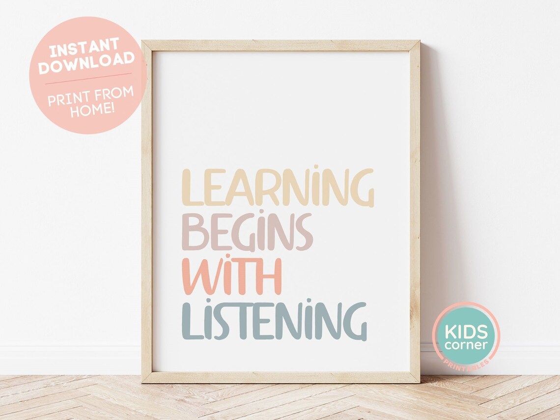 Learning Begins With Listening Earth Tone Classroom Quote Poster