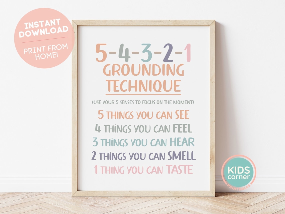 5-4-3-2-1 Grounding Technique Mindfulness Art Print