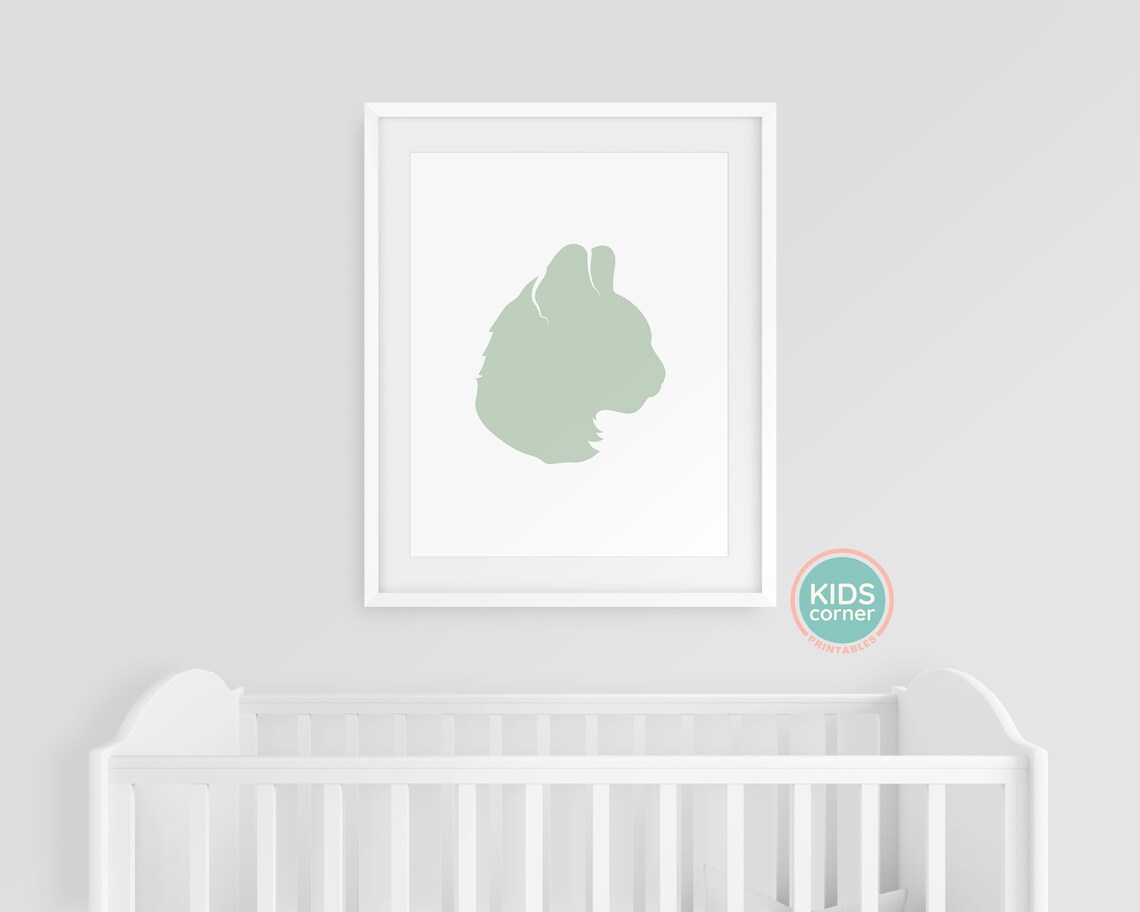 Sage Green Cat Head Silhouette Minimalist Modern Nursery Poster - Image 3