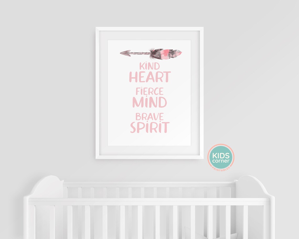 Kind Heart Fierce Mind Brave Spirit Pink Feather Arrow Quote Poster - Image 3