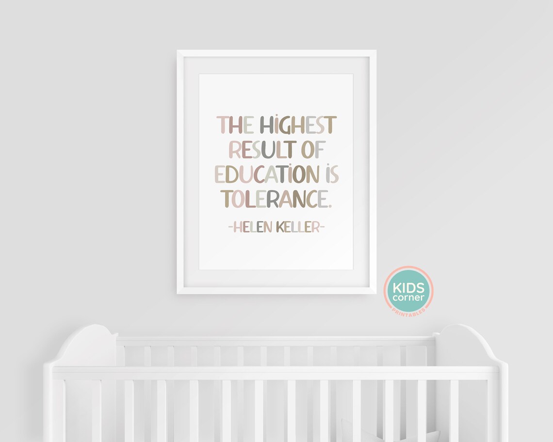 Helen Keller Tolerance Quote Art Print, Brown Nursery - Image 3