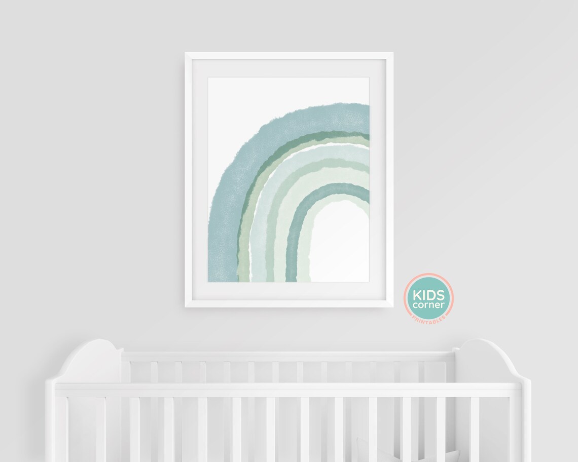 Teal Watercolor Rainbow Arc Abstract Kids Nursery Decor Poster - Image 3