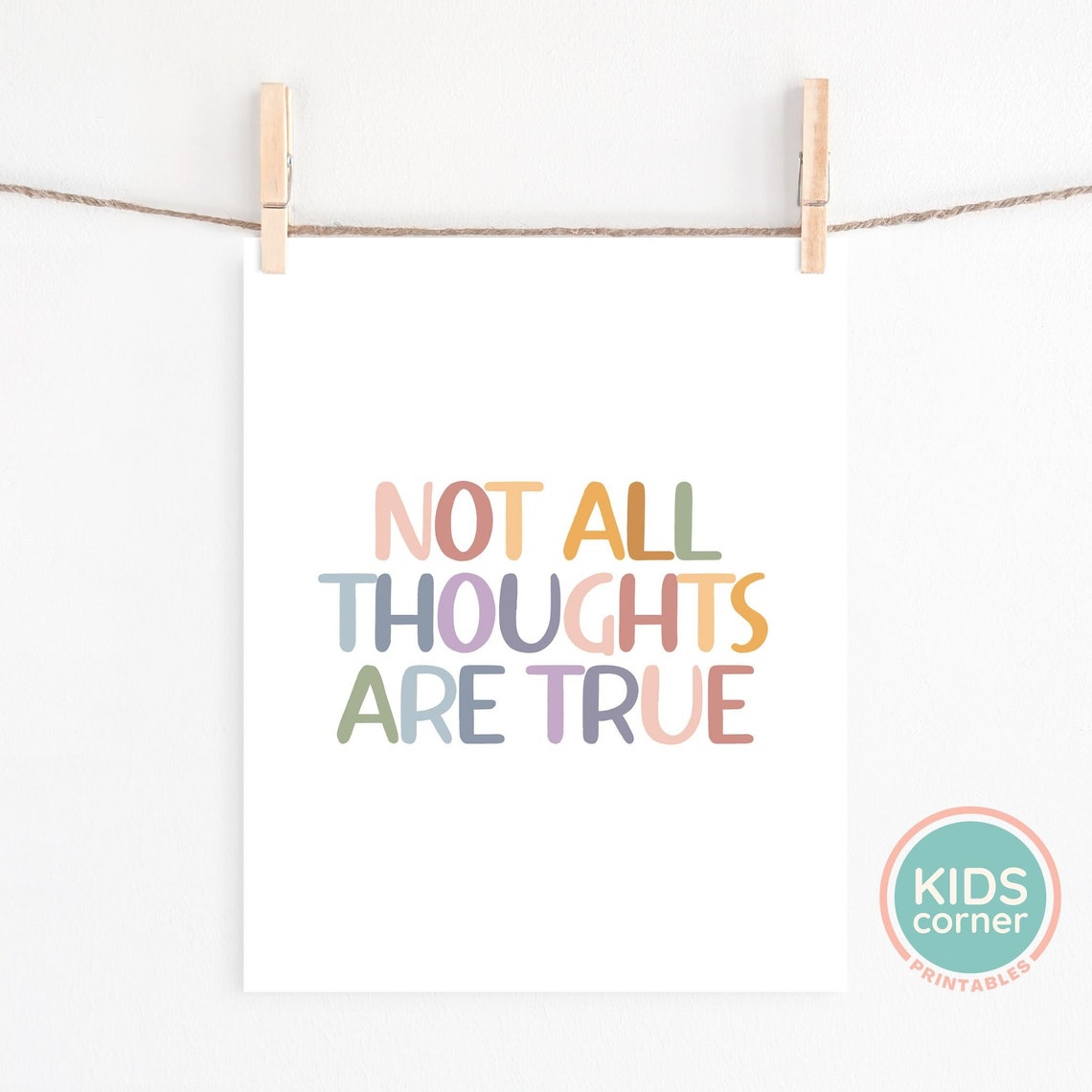 Not All Thoughts Are True Pastel Kids Mindfulness Quote Poster - Image 2