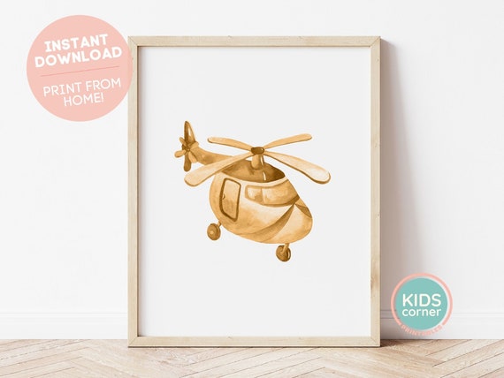 Brown Helicopter Print Air Transport Print Air Transportation Print Boy Pilot Kids Corner Nursery Artwork
