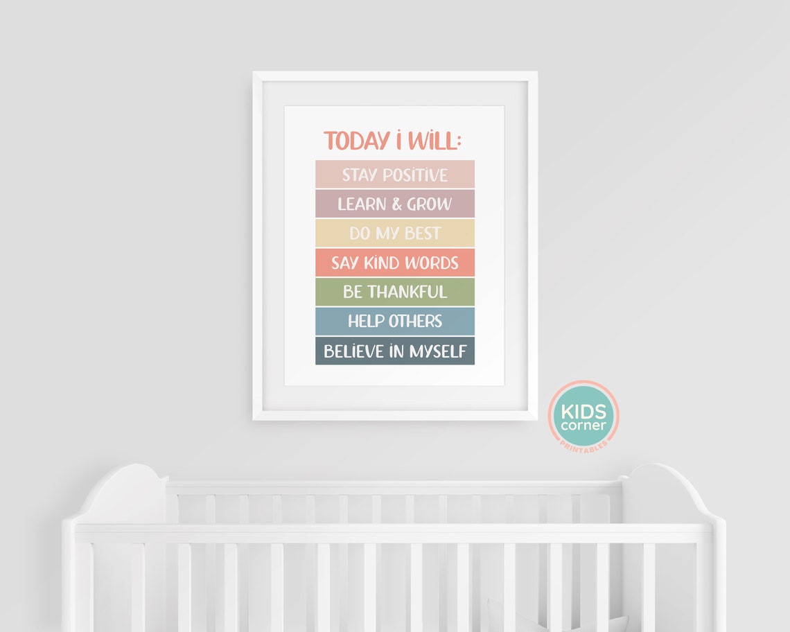 Today I Will Positive Affirmations Checklist Color Bar Quote Poster - Image 3