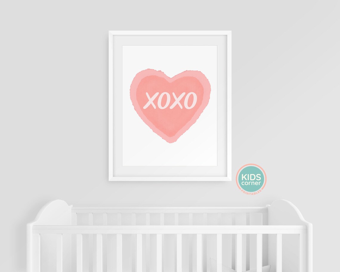 XOXO Pink Watercolor Heart Valentines Love Kids Quote Poster - Image 3