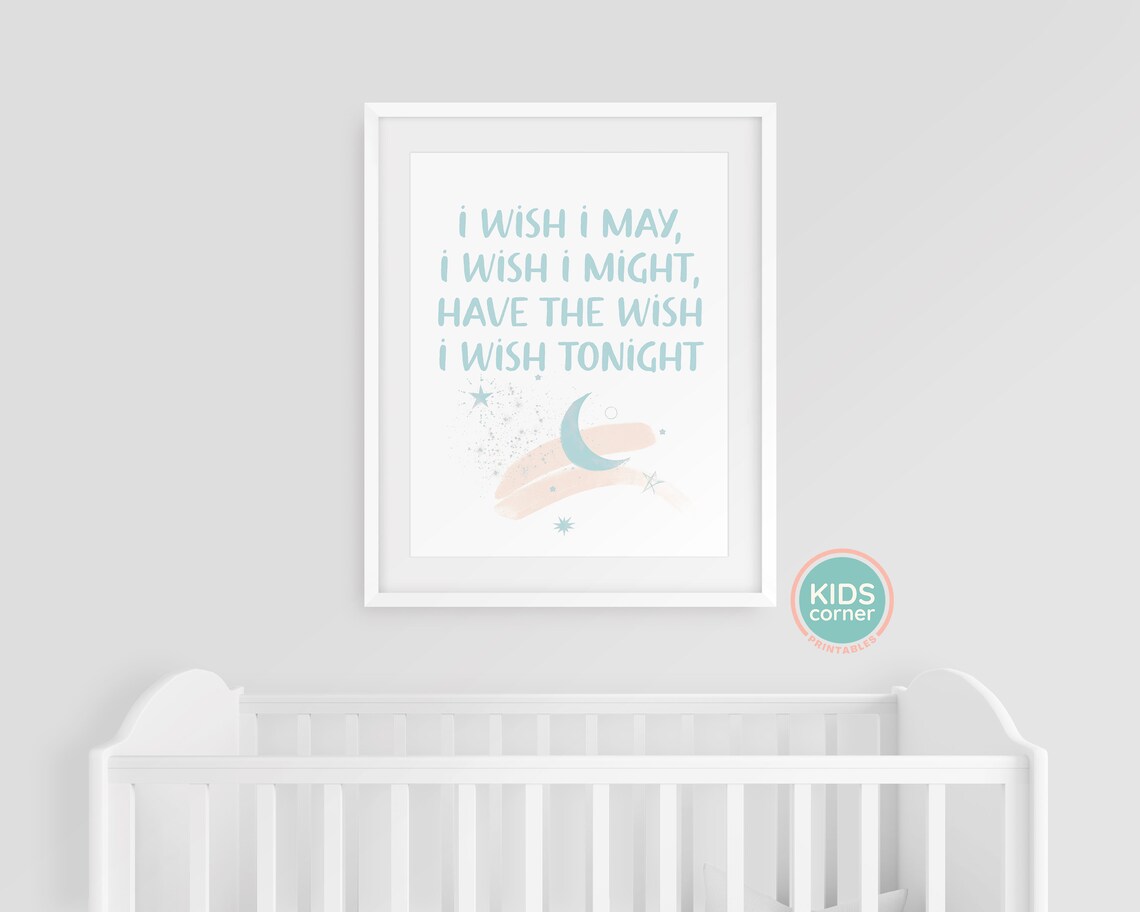 I Wish I May I Wish I Might Teal Moon and Stars Bedtime Quote Poster - Image 3