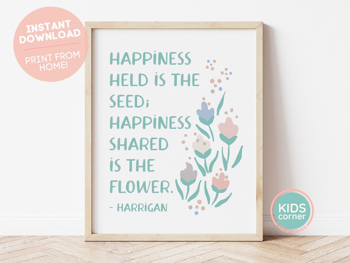 Happiness Held Is The Seed Teal Wildflower Botanical Quote Poster