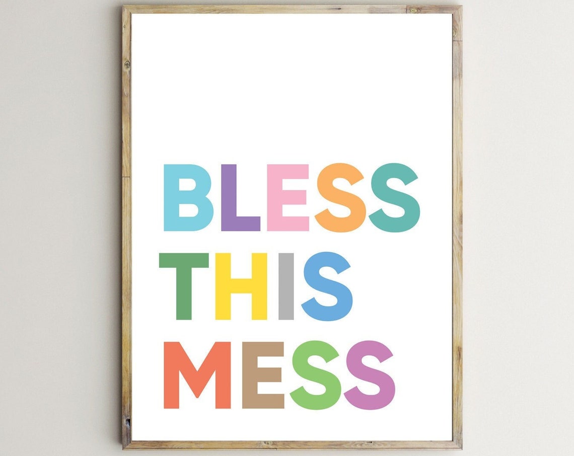 Bless This Mess Cheerful Playful Pastel Lettering Home Decor Poster