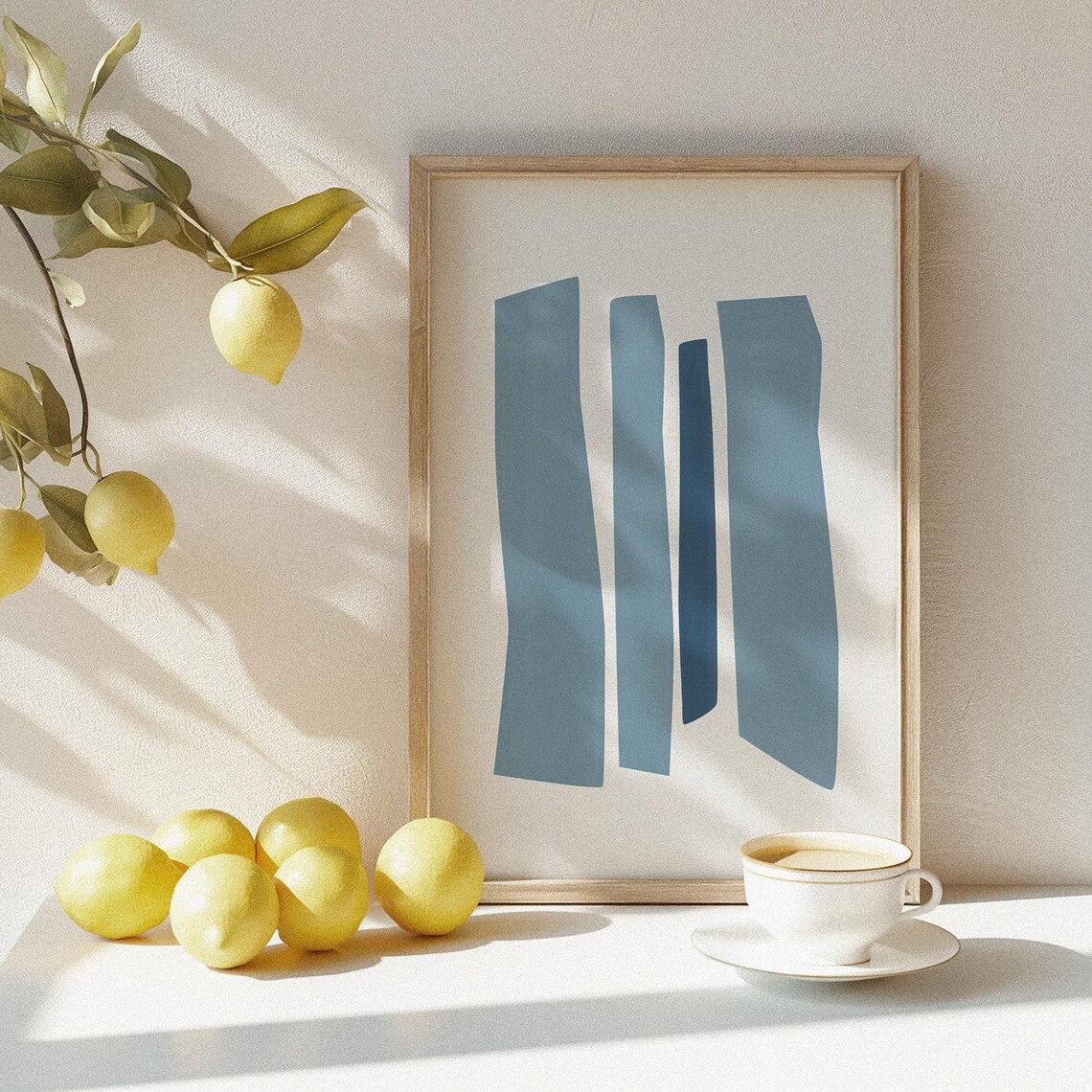 Blue Abstract Shapes Poster, Minimalist Coastal Decor