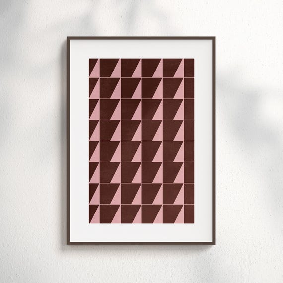 Geometric Wall Art Print Burgundy Pink Red Abstract Poster Mid Century Modern Pattern Dusty Rose Decor Retro