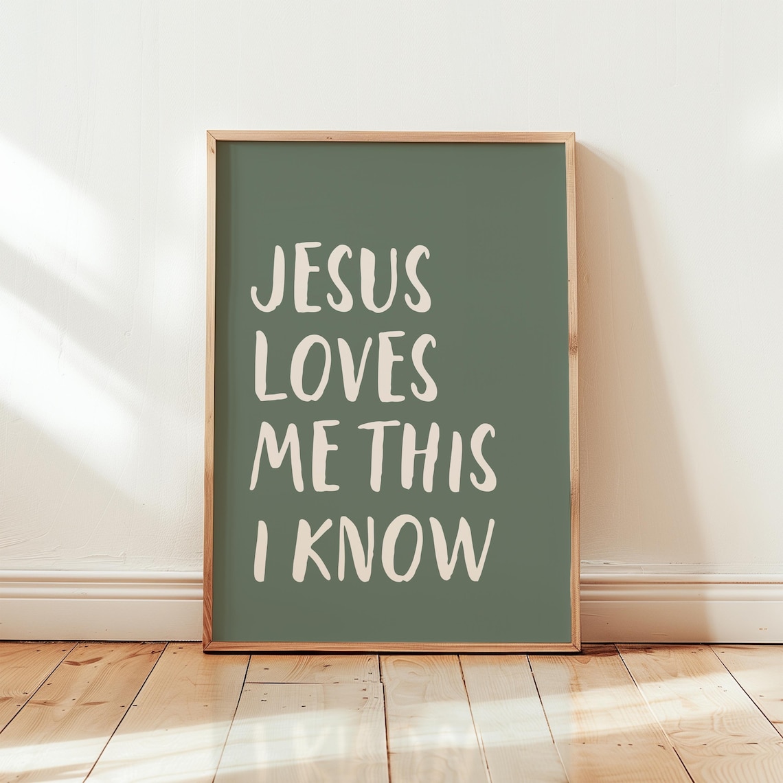 Jesus Loves Me This I Know Green Christian Nursery Faith Quote Poster