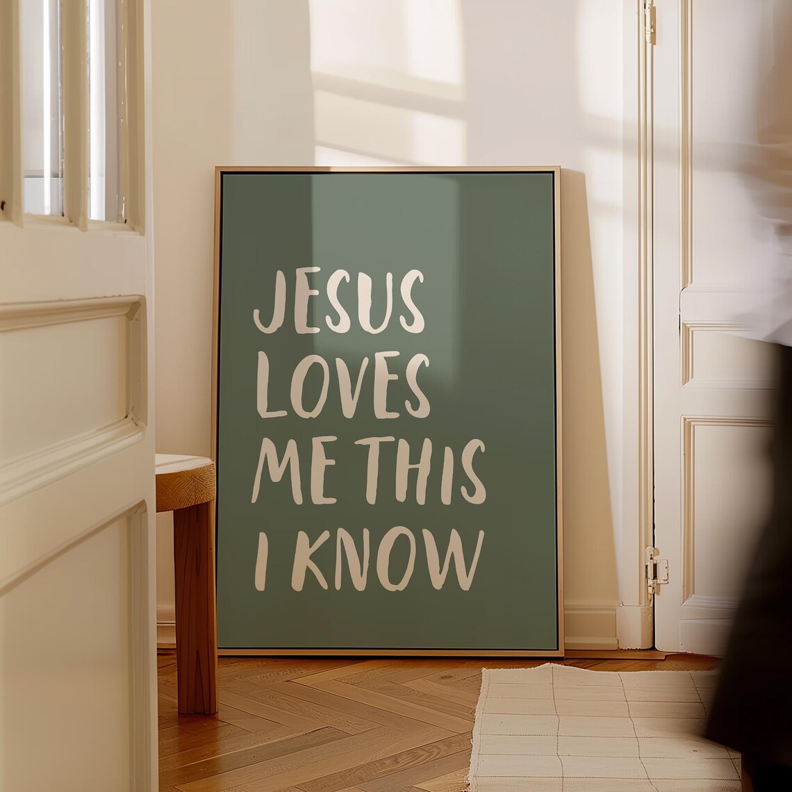 Jesus Loves Me This I Know Green Christian Nursery Faith Quote Poster - Image 3