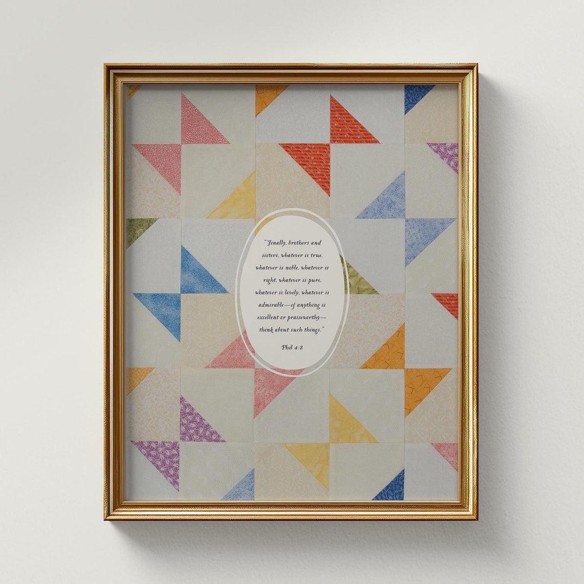 Philippians 4:8 Scripture Quilted Patchwork Christian Faith Poster - Image 3