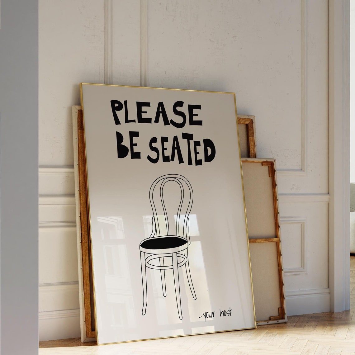 Please Be Seated Bentwood Chair Minimalist Hostess Kitchen Wall Art