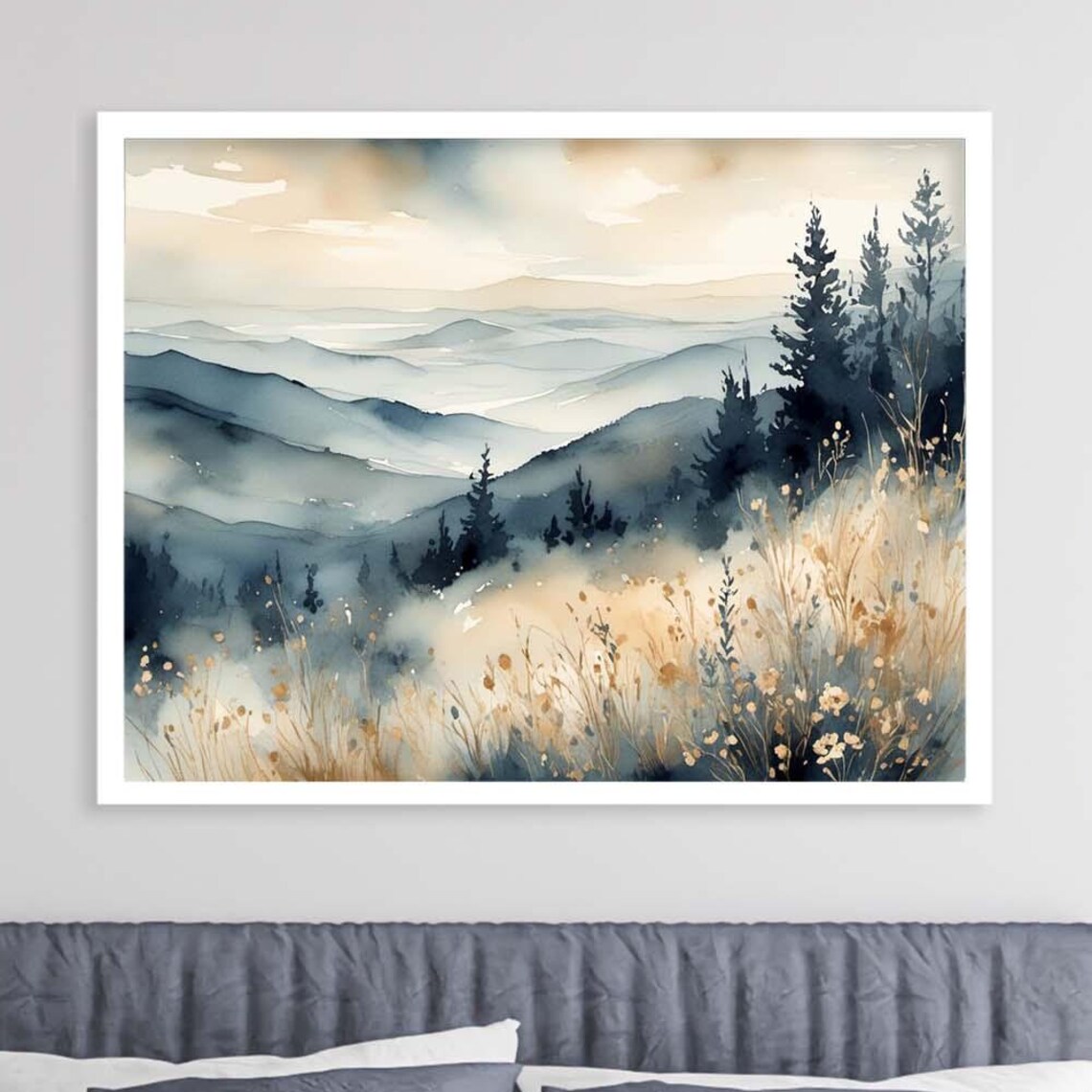 Smoky Mountains Misty Blue Ridge Watercolor Landscape Poster