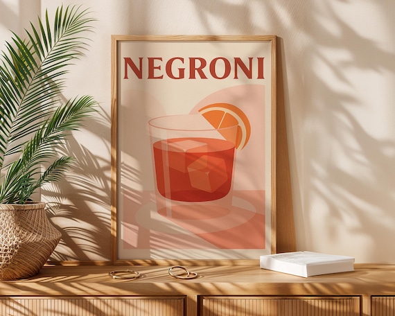 Negroni Retro Cocktail Bar Illustration Peach and Cream Poster