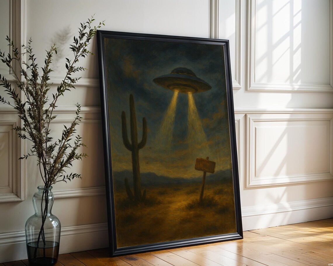 Vintage UFO Poster, Desert Encounter Art Print