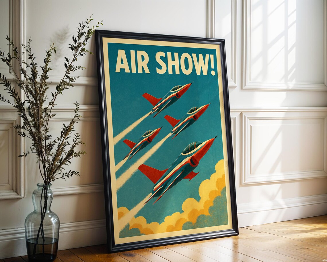 Air Show Vintage Jet Formation Smoke Trails Retro Aviation Poster