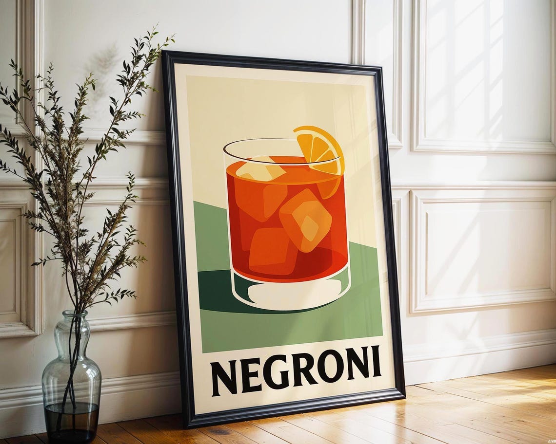 Negroni Cocktail Print Retro Bar Art Minimalist Kitchen Decor