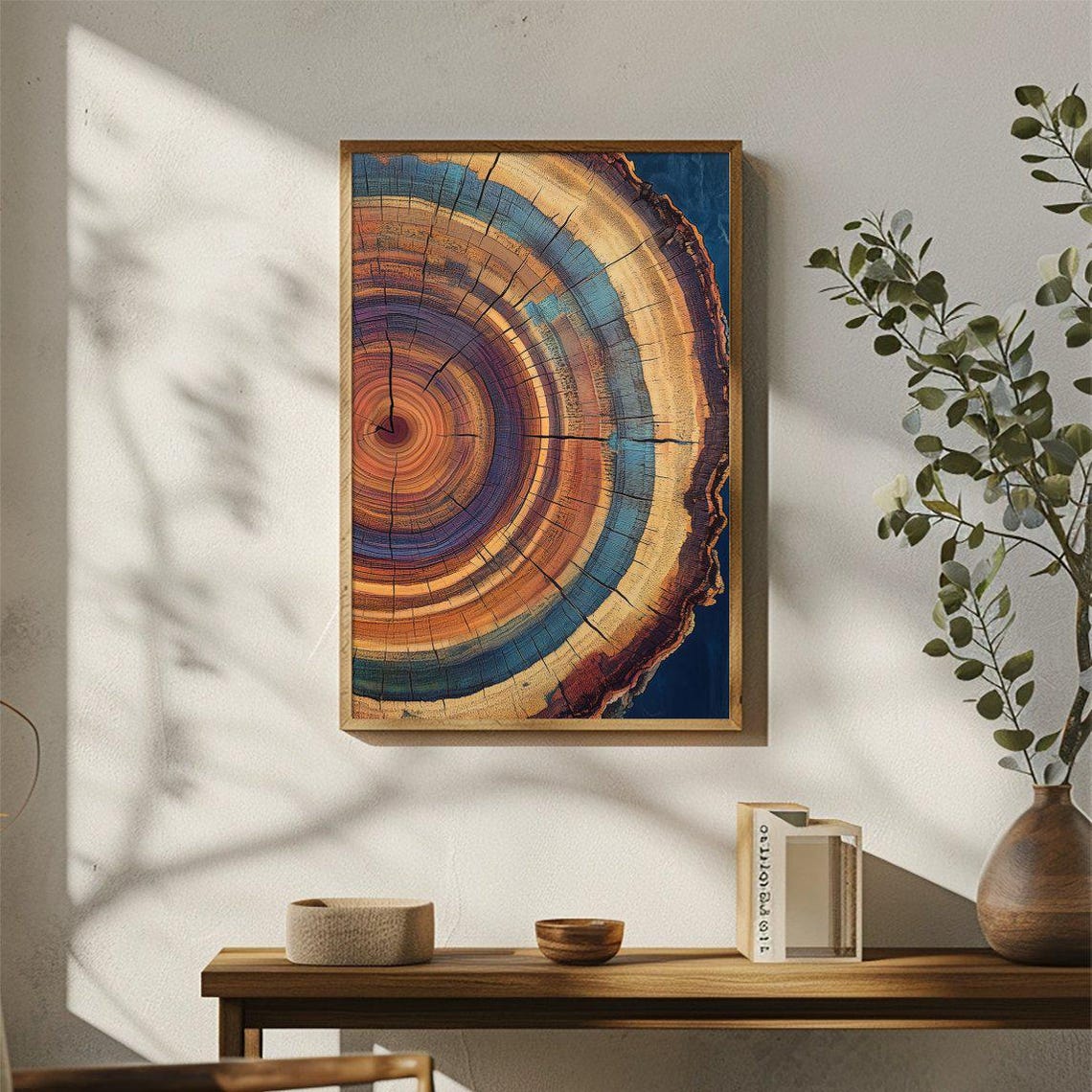 Colorful Tree Ring Abstract Orange Teal Round Modern Nature Poster - Image 3