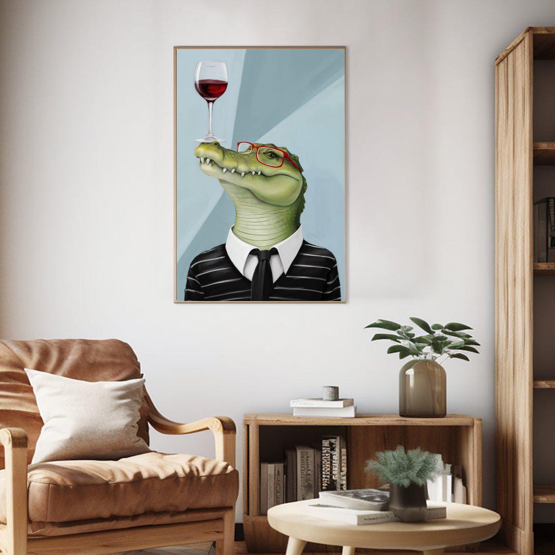 Dapper Alligator in Suit and Tie Balancing Wine Glass Poster - Image 2