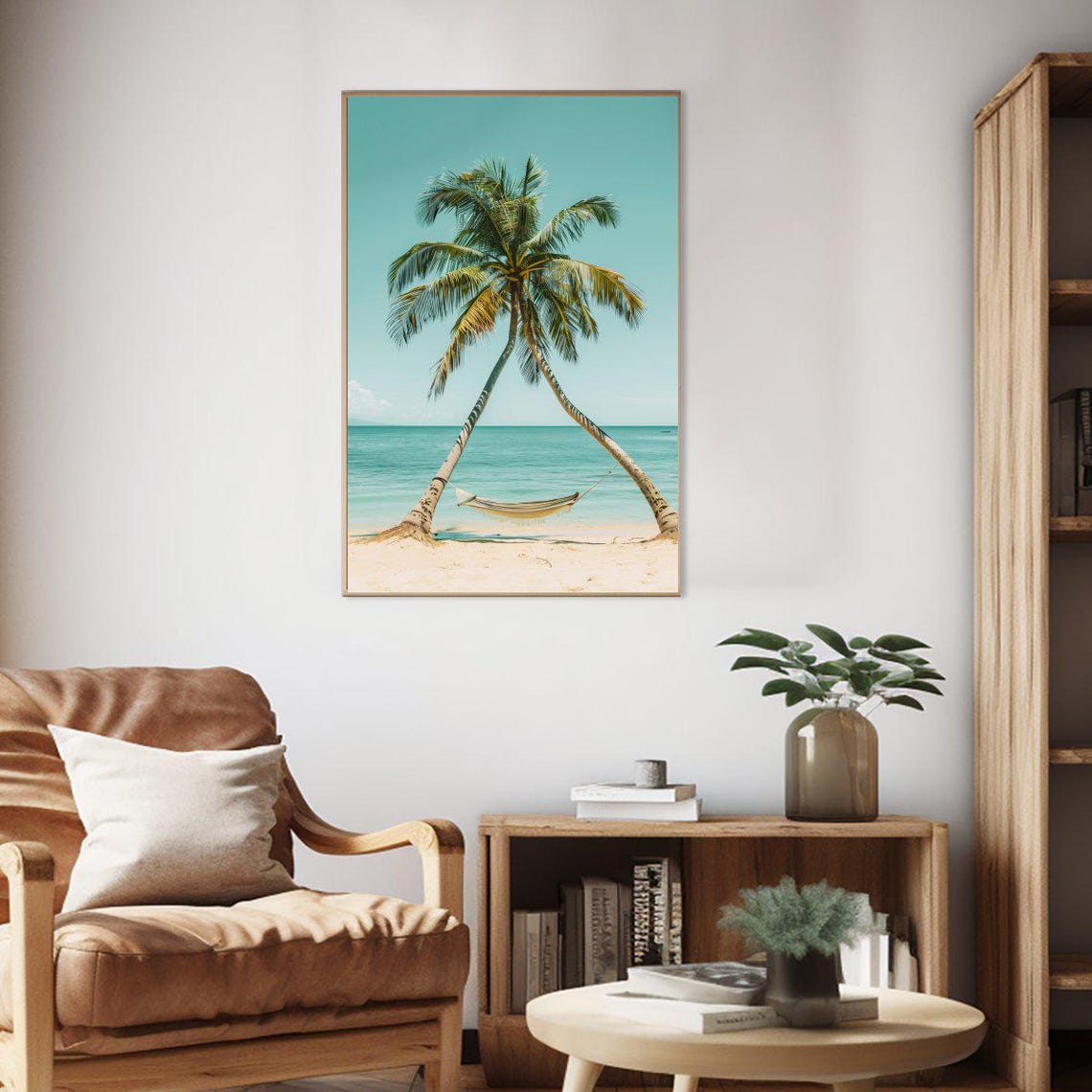 Beach Hammock Between Palm Trees Turquoise Ocean Tropical Poster - Image 2