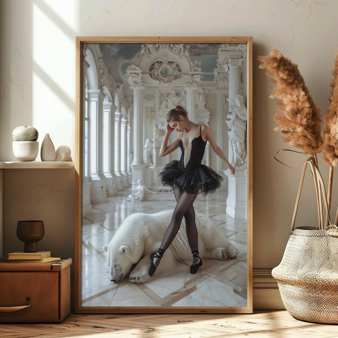 Ballet Dancer Baroque Hall Sleeping Polar Bear Surreal Art Poster - Image 3