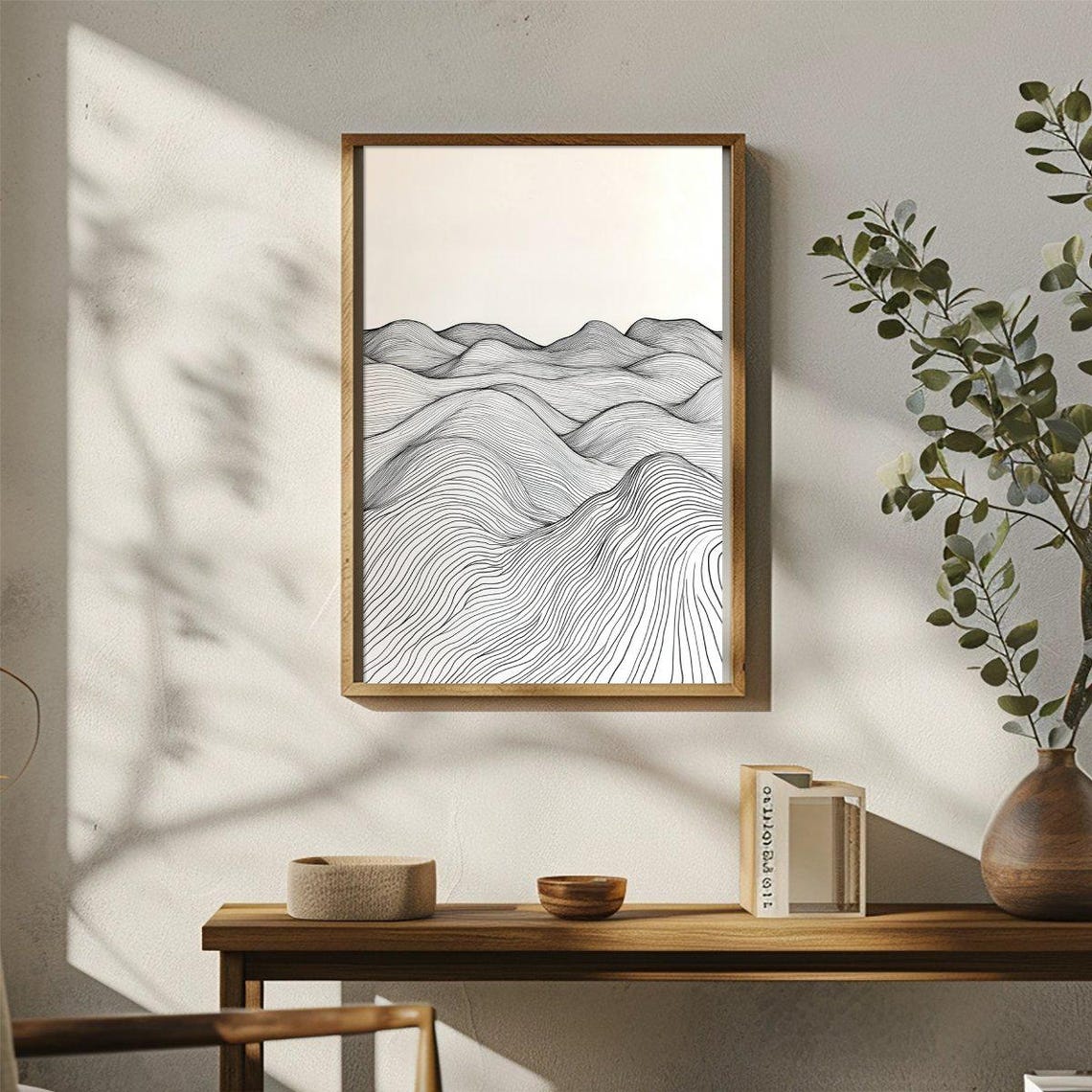Minimalist Line Art Mountains Fine Black Lines Modern Scandi Poster - Image 3
