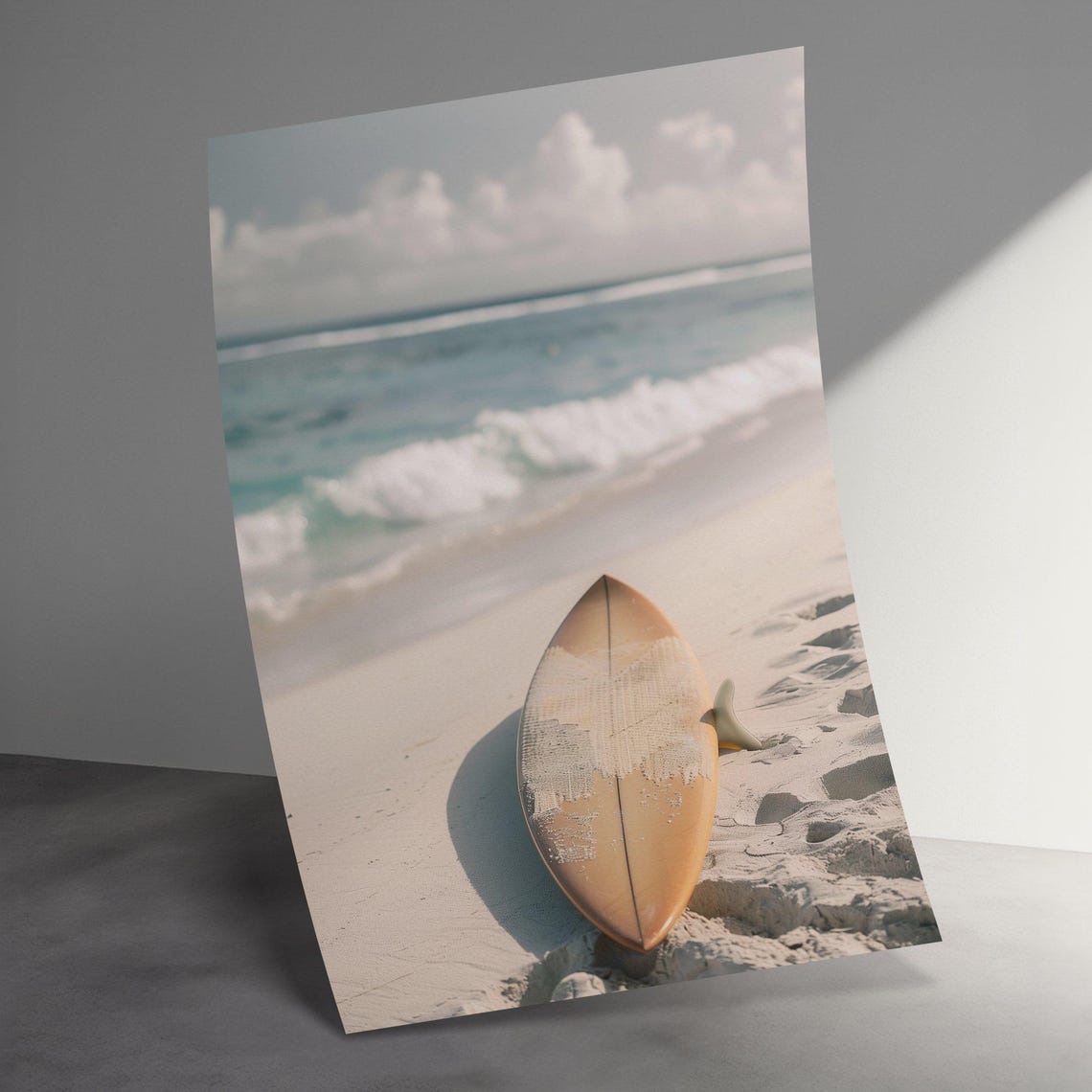 Sun Wooden Surfboard On Sandy Beach Summer Surf Culture Poster - Image 3