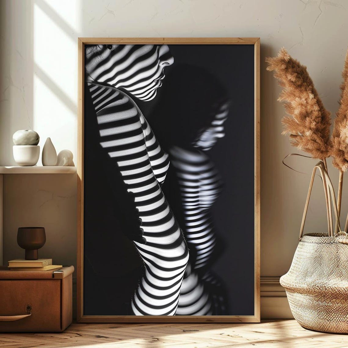 Shadow Stripes on Body Modern Black White Feminine Art Poster - Image 3
