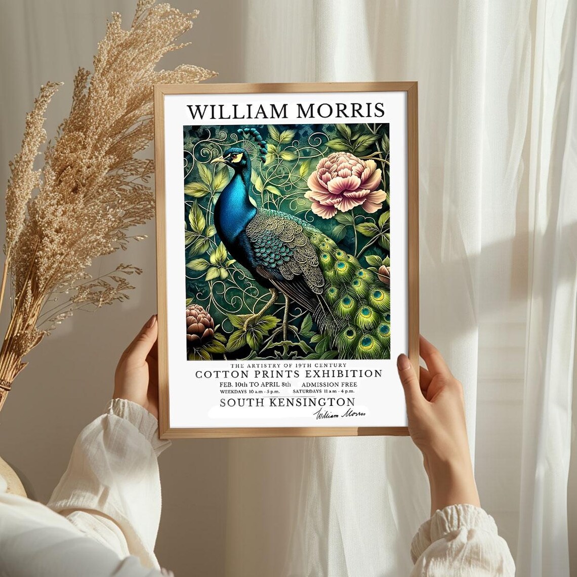 William Morris Peacock Green Peony Chinoiserie Cotton Prints Art Poster - Image 3