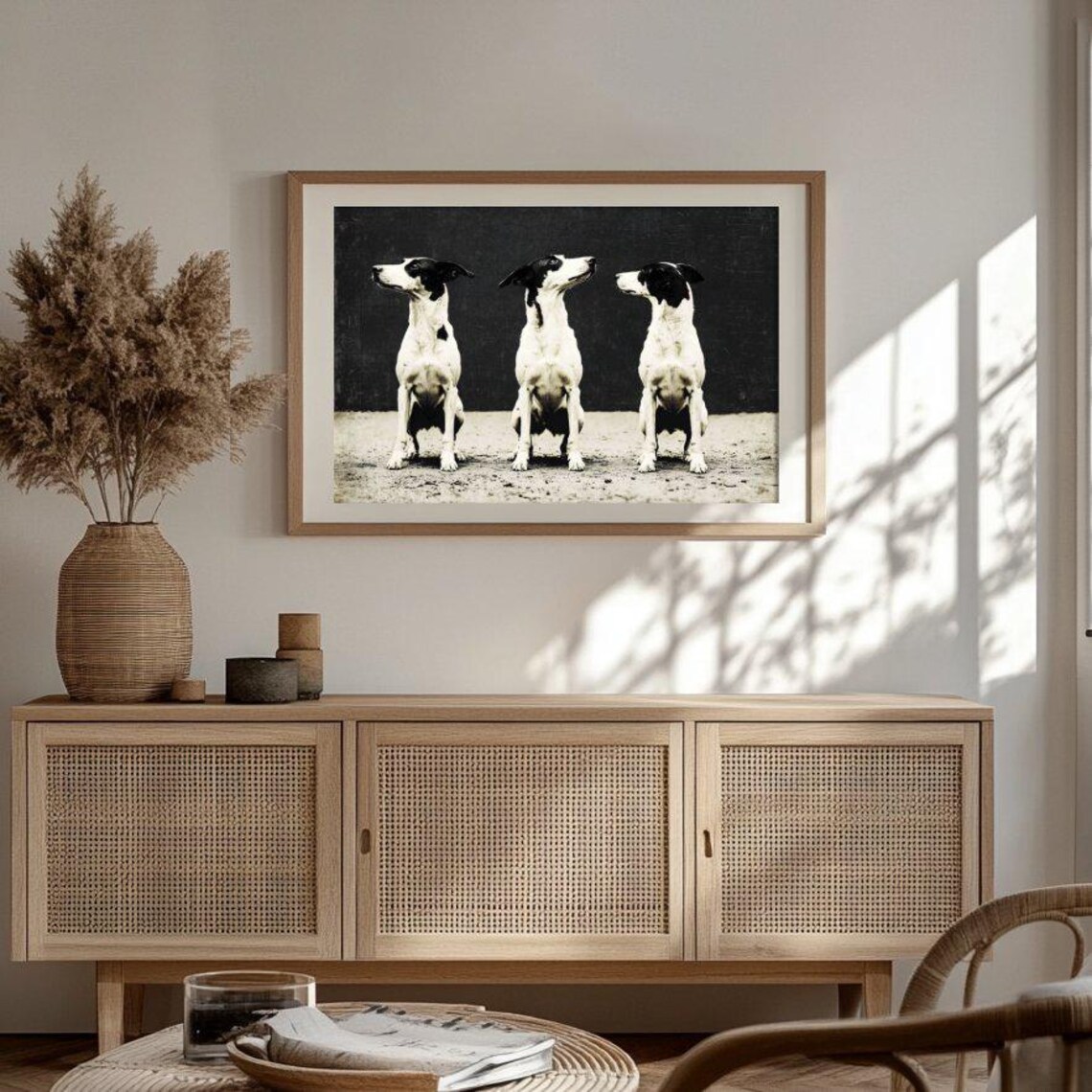Three Sitting Dogs Vintage Black And White Photo Style Poster - Image 3