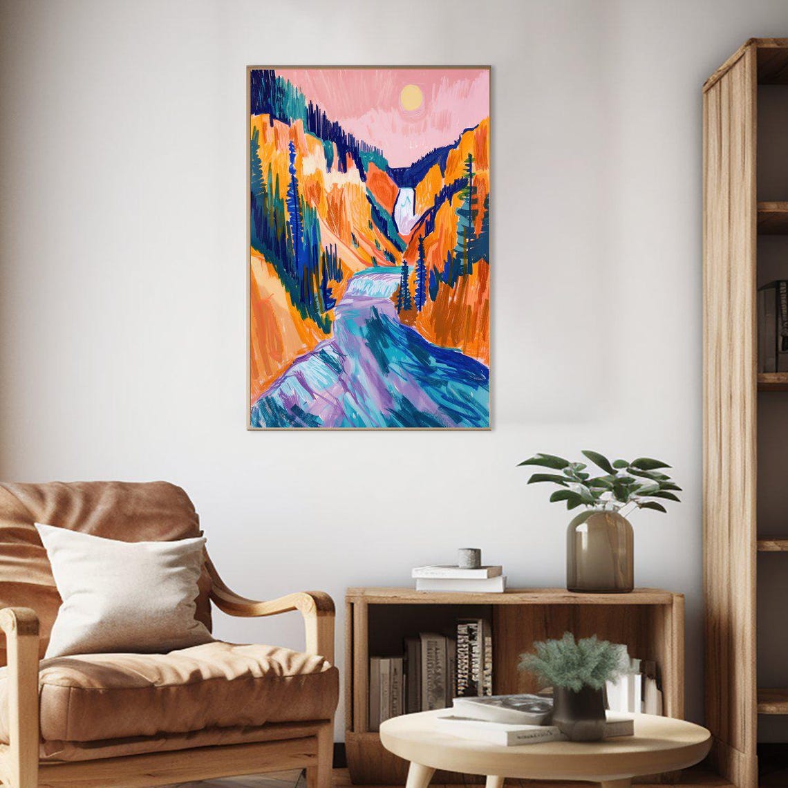 Colorful Mountain River Waterfall Canyon Expressive Painting Poster - Image 2