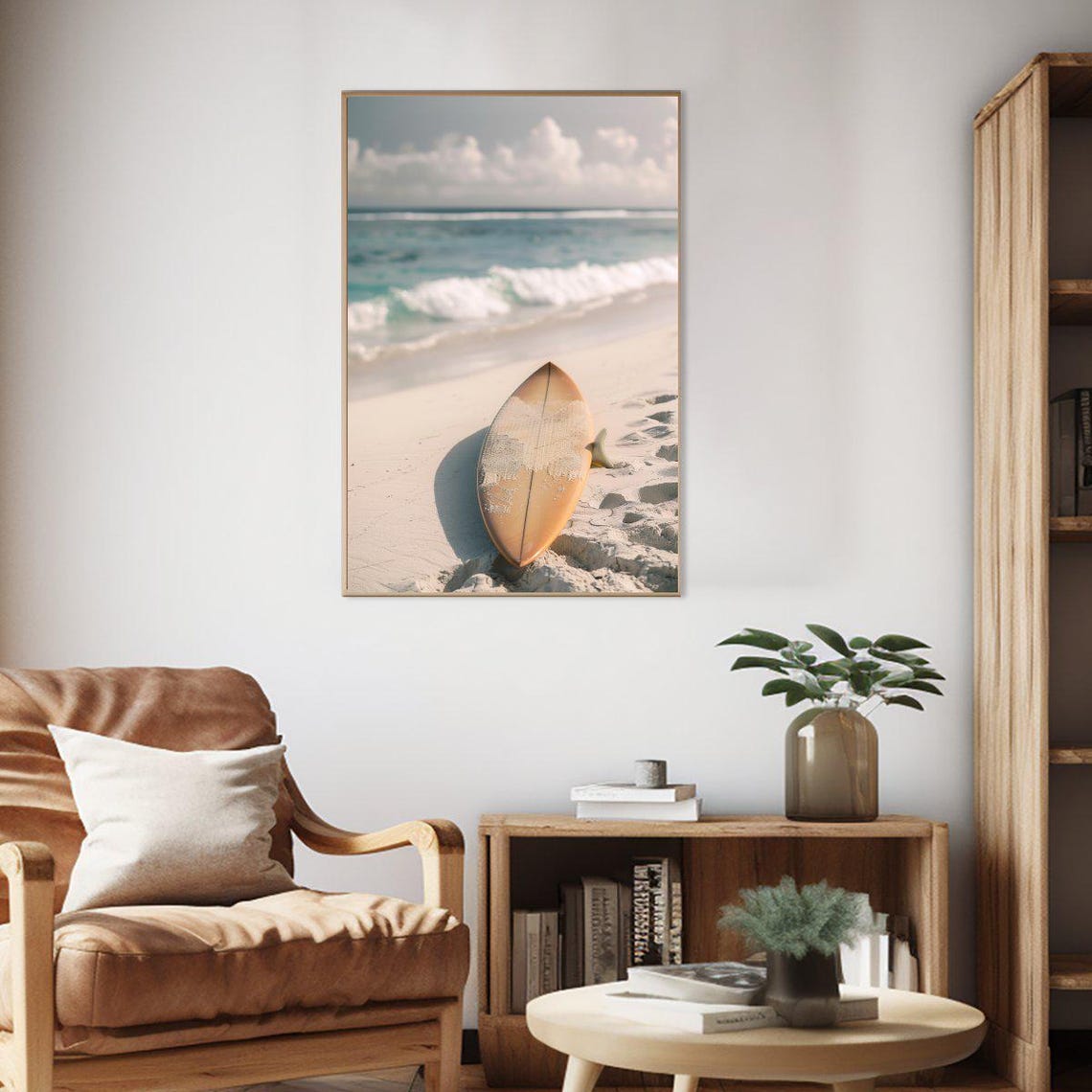 Sun Wooden Surfboard On Sandy Beach Summer Surf Culture Poster - Image 2