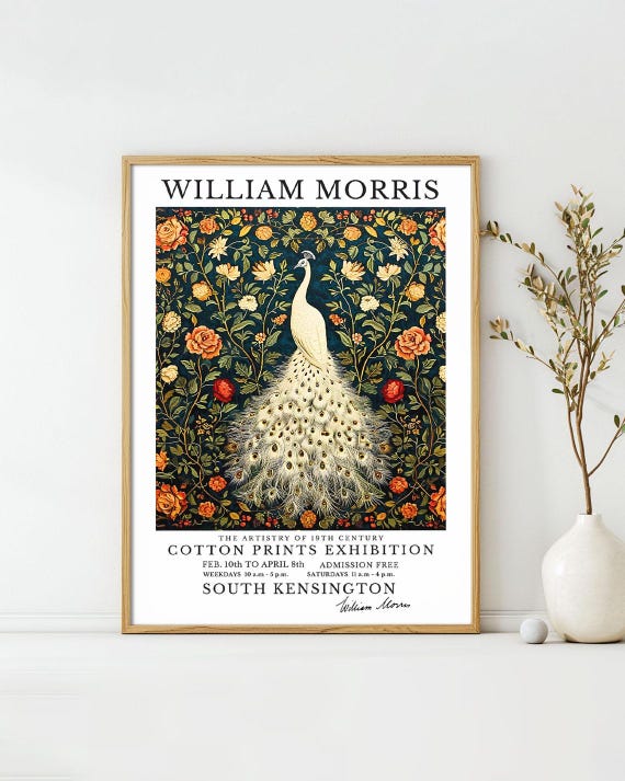 William Morris Posters White Peacock Background Art Print Vintage Exhibition Wall Deco William Morris Exhibition Poster