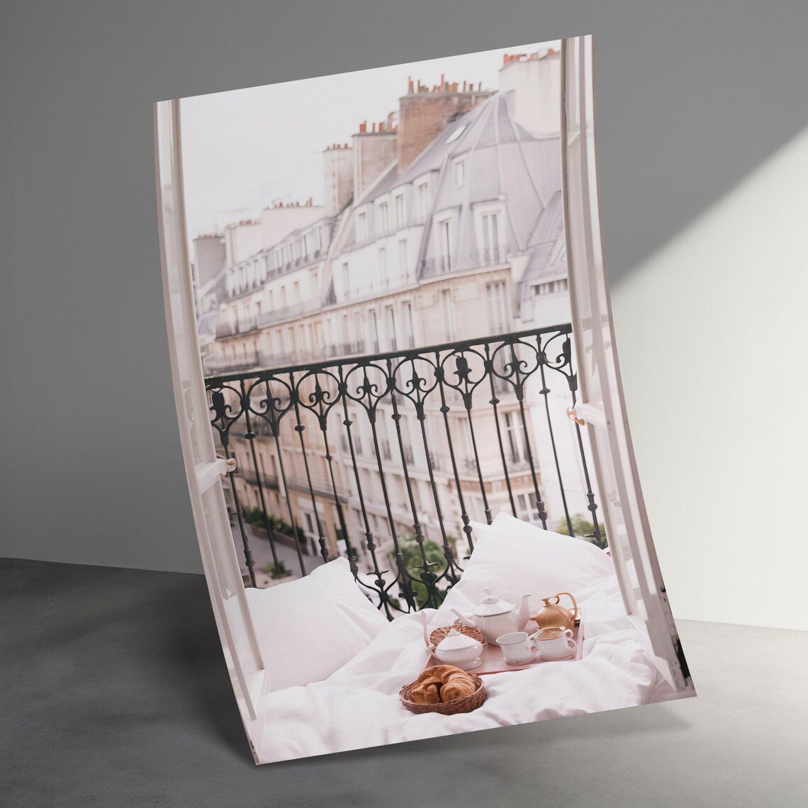 Cozy Paris Balcony Breakfast Croissant Tea French Apartment Poster - Image 3