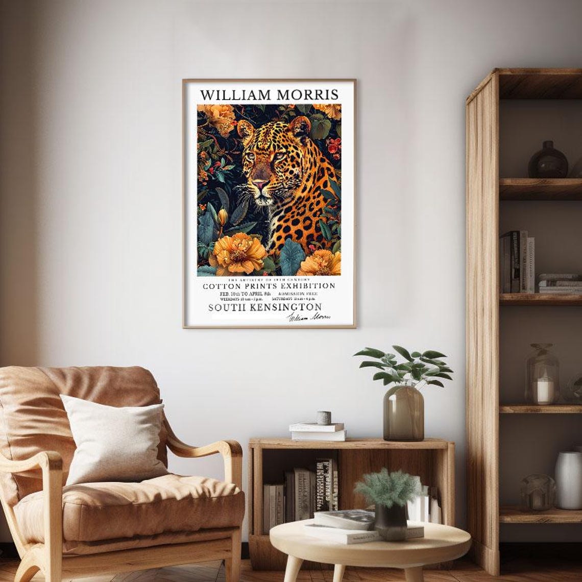 William Morris Leopard Portrait Gold Flowers Cotton Prints Art Poster - Image 3