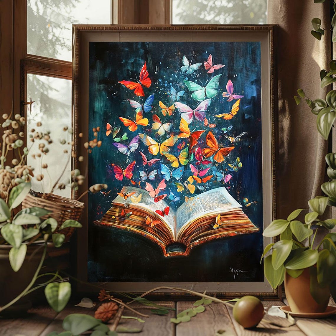 Open Book With Colorful Butterflies Magic Reading Art Poster - Image 3