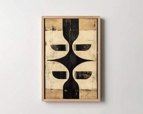 Modern Abstract Wall Art Geometric Shapes Print Minimalist Black And Beige Home Decor