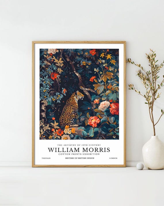 William Morris Posters Leopard Flower Animal Art Print Vintage Exhibition Wall Deco William Morris Exhibition Poster