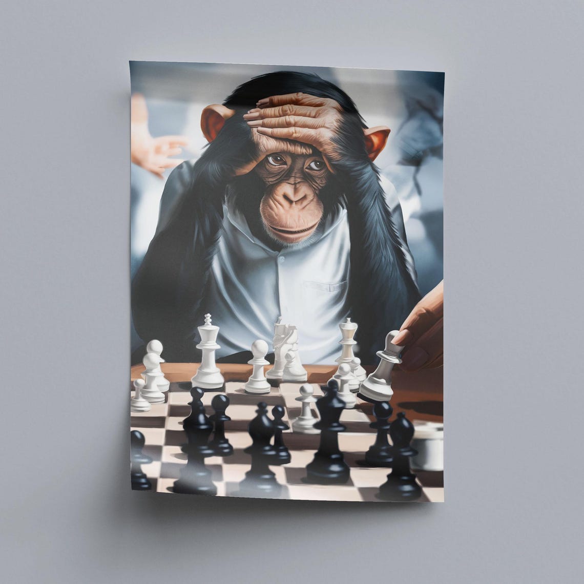 Strategic Chimp Chimpanzee Playing Chess Funny Animal Art Poster - Image 3