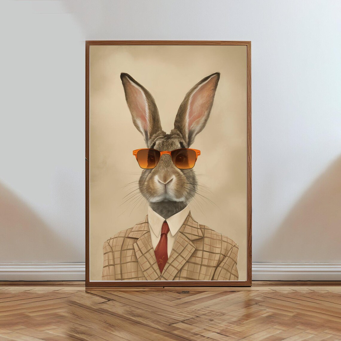 Dapper Rabbit in Plaid Suit and Sunglasses Animal Portrait Poster