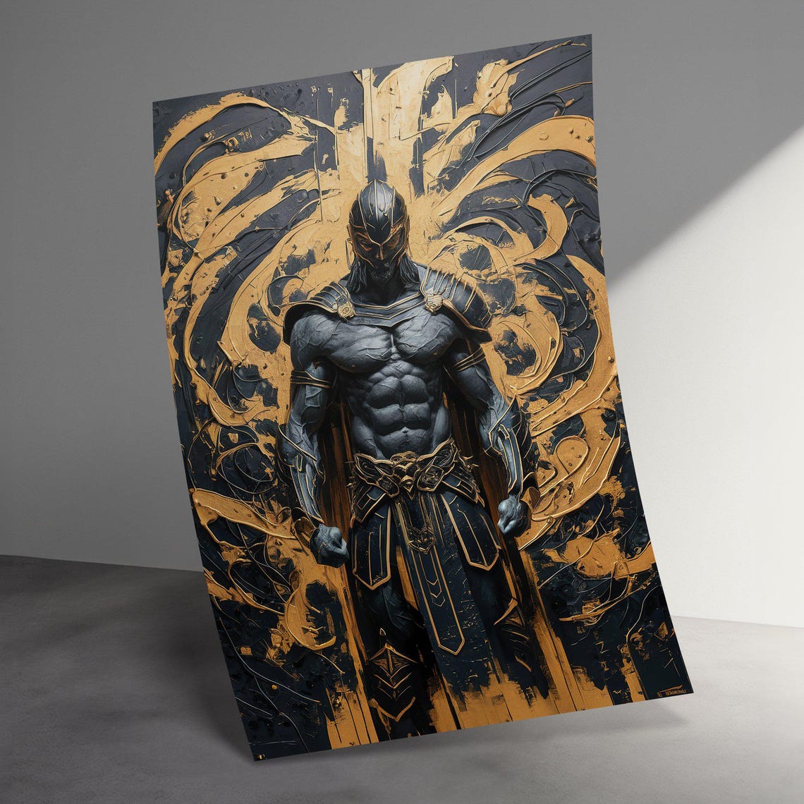 Dark Armored Warrior Black Gold Fantasy Knight Epic Battle Poster - Image 3