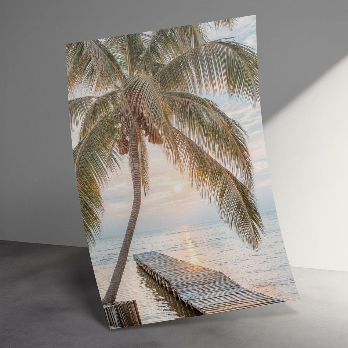 Tropical Palm Tree Pier Sunset Ocean Beach Photography Poster - Image 3