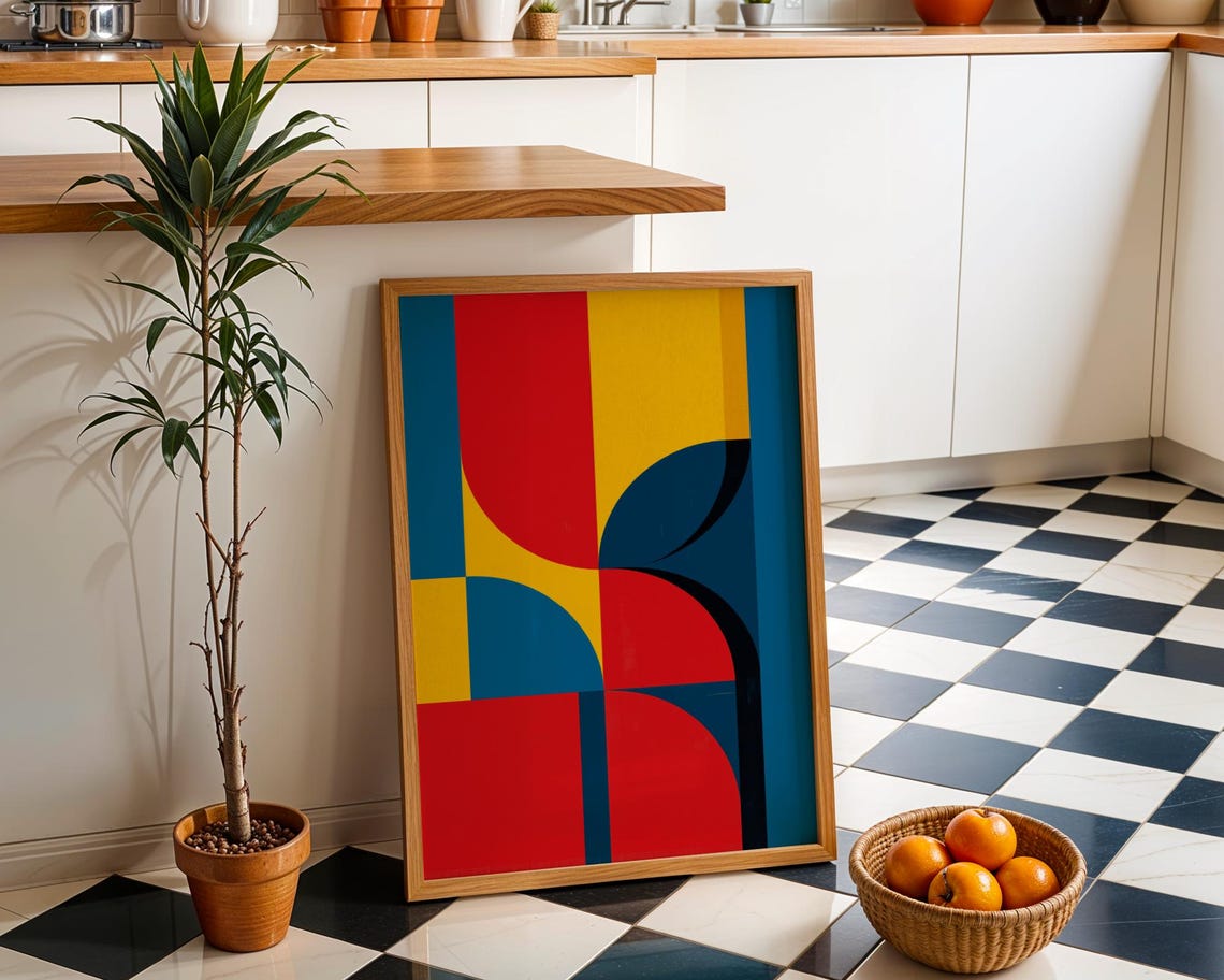 Playhaus Geometric Quarter Circle Bauhaus Colors Abstract Poster